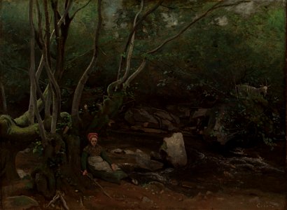 Jean Baptiste Camille Corot - Lormes, Goat-Girl Sitting Beside a Stream in a Forest - 1962.35 - Cleveland Museum of Art