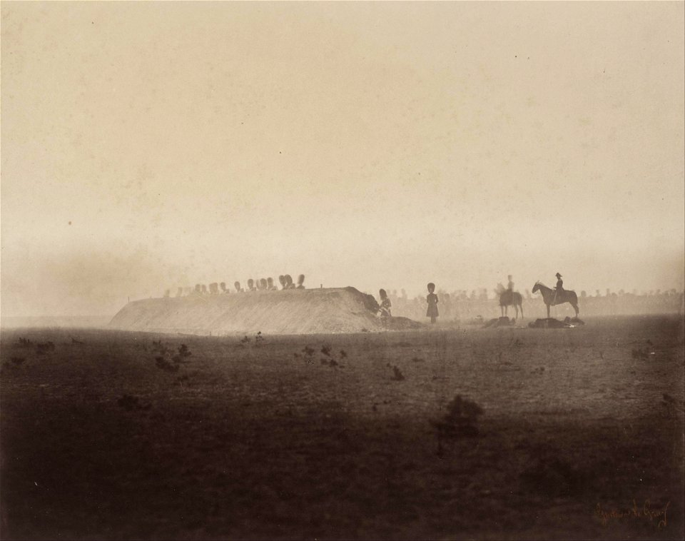 Jean Baptiste Gustave Le Gray - Guards behind Breastwork, Cavalry Maneuvers - Google Art Project