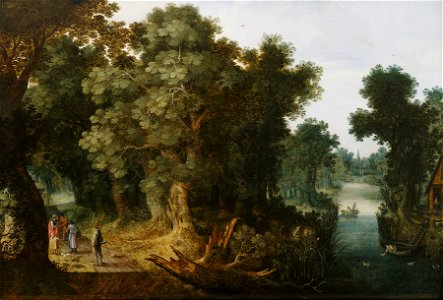 Jasper van der Lanen (attr.) Flusslandschaft mit Reisenden und Wahrsagerin