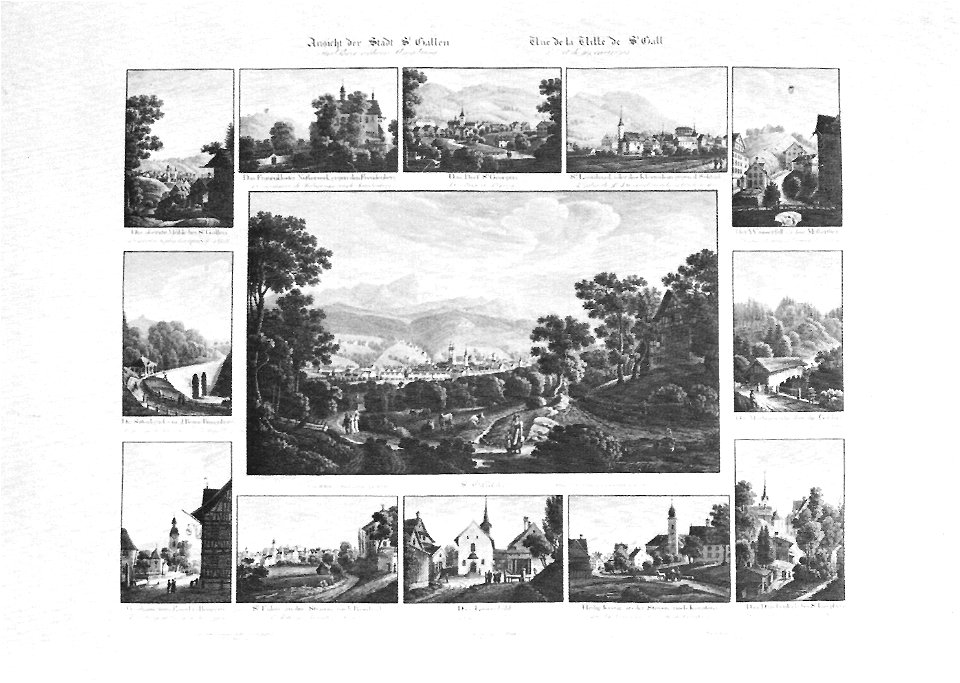 JB Isenring - Ansicht der Stadt St. Gallen 1831 Aquatinta (FPh49)