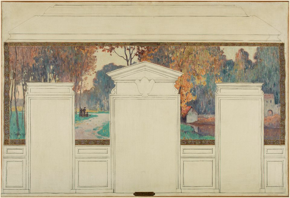 Jean Constant Pape - Esquisse pour la mairie de Fresnes , Paysage avec promeneurs en automne - PPP4200 - Musée des Beaux-Arts de la ville de Paris
