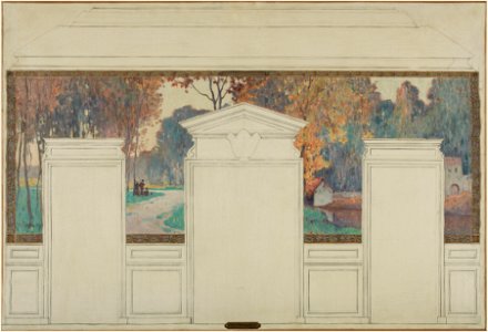 Jean Constant Pape - Esquisse pour la mairie de Fresnes , Paysage avec promeneurs en automne - PPP4200 - Musée des Beaux-Arts de la ville de Paris