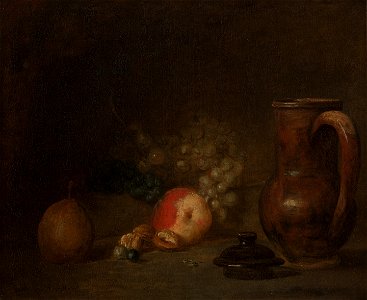 Jean Baptiste Siméon Chardin - Stilleven met vruchten en aardewerken kruik - 2575 (OK) - Museum Boijmans Van Beuningen. Free illustration for personal and commercial use.