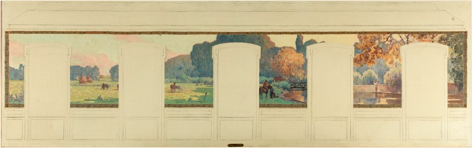 Jean Constant Pape - Esquisse pour la mairie de Fresnes , Paysage rural en été et bord de rivière - PPP4202 - Musée des Beaux-Arts de la ville de Paris