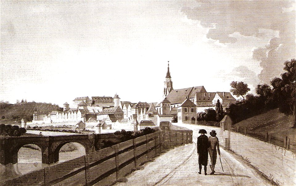 JC Partzschefeldt - Tübingen von Süd-Ost, Aquarell vor1800 (SW020)