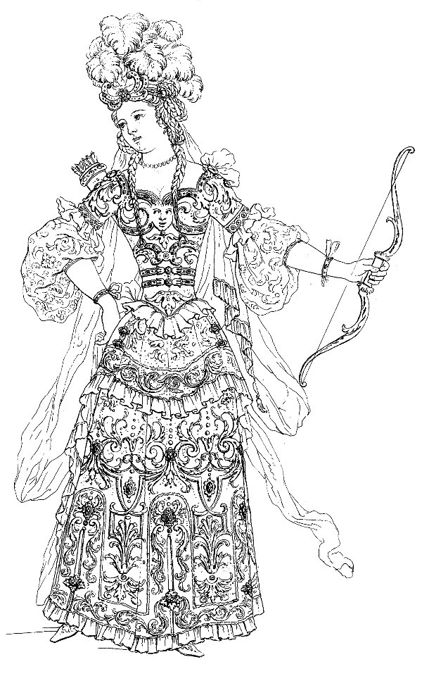 Jean Berain - 43 dessins de costume - 42 Costume d'une nymphe de la suite de Diane dans le ballet du 'Triomphe de l'Amour' (1681) de Lully