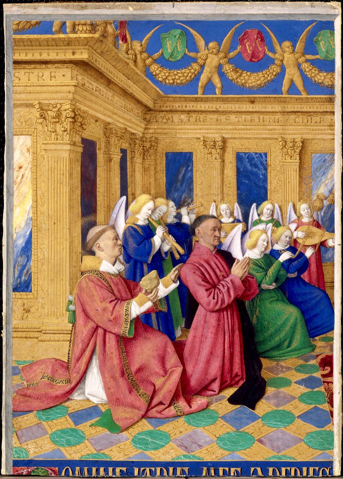 Jean Fouquet - Heures d'Etienne Chevalier, n° 201 et N° 202 - Etienne Chevalier présenté par saint Etienne à la Vie... - Google Art Project