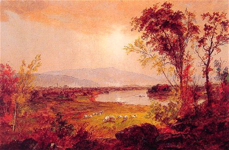 Jasper Francis Cropsey A Bend in the River. Free illustration for personal and commercial use.