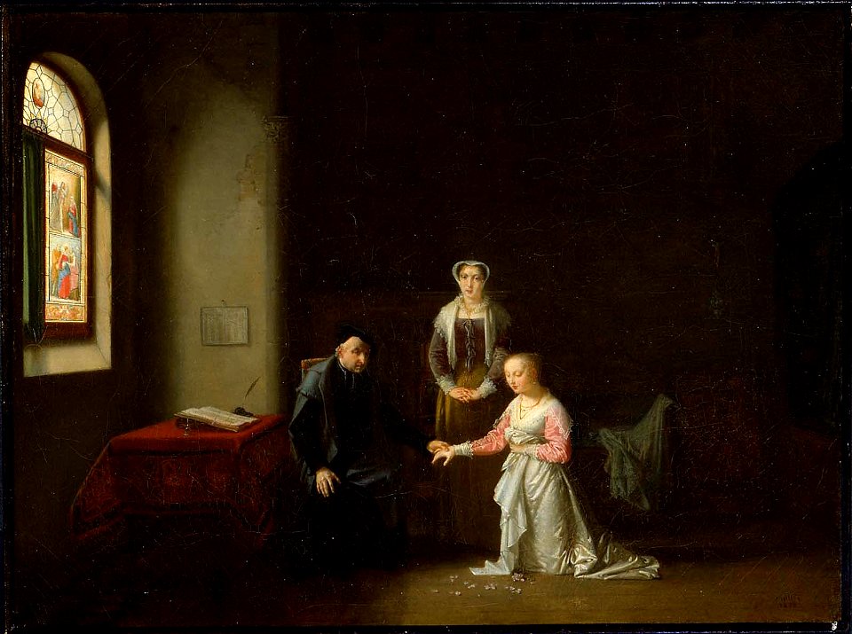 Jean Baptiste Mallet - Young Woman Kneeling Before a Priest - 1982.640 - Museum of Fine Arts