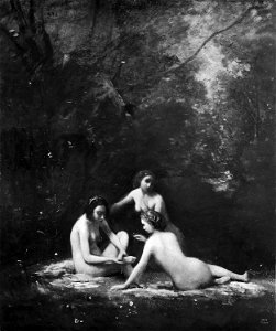 Jean Baptiste Camille Corot - Nymphs Leaving the Bath - 1970.1000 - Art Institute of Chicago. Free illustration for personal and commercial use.