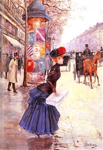 Jean Béraud Jeune femme traversant le boulevard. Free illustration for personal and commercial use.