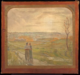 Jean Joseph Enders - Esquisse pour la salle des mariages de la mairie de Romainville , Paysage avec un couple marchant - PPP3987 - Musée des Beaux-Arts de la ville de Paris
