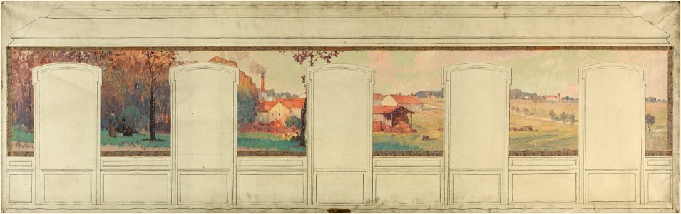 Jean Constant Pape - Esquisse pour la mairie de Fresnes , paysage rural en lisière de forêt - PPP4201 - Musée des Beaux-Arts de la ville de Paris