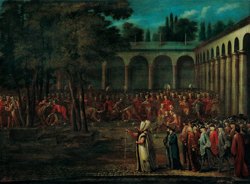 Jean Baptiste Vanmour - The Ambassadorial Delegation Passing through the Second Courtyard of the Topkapı Palace - Google Art Project