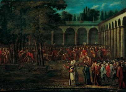 Jean Baptiste Vanmour - The Ambassadorial Delegation Passing through the Second Courtyard of the Topkapı Palace - Google Art Project