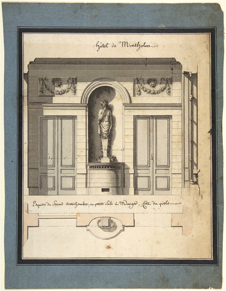 Jean Jacques Lequeu, Section and Plan of the Small Dining Room of the Hôtel de Montholon 2, ca. 1780