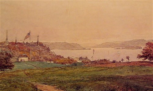 Jasper Francis Cropsey Looking North on the Hudson. Free illustration for personal and commercial use.