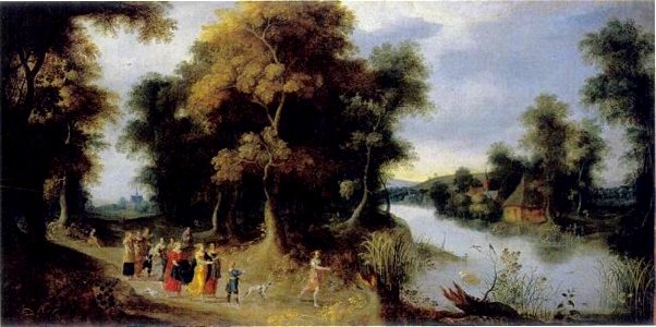 Jasper van der Lanen - Landschap met het vinden van Mozes door de dochter van farao (Exodus 2-5) - ГЭ-4365 - Hermitage Museum