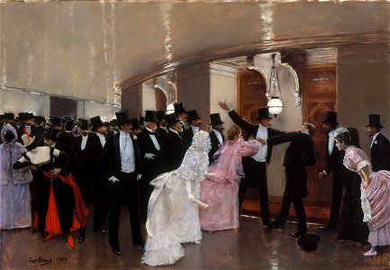 Jean Béraud - An Argument in the Corridors of the Opera. Free illustration for personal and commercial use.
