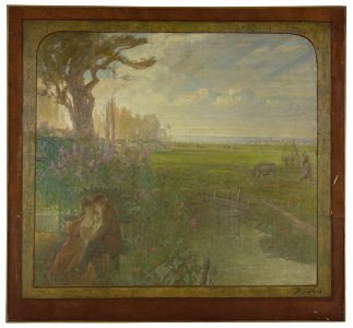 Jean Joseph Enders - Esquisse pour la salle des mariages de la mairie de Romainville , paysage avec un couple assis - PPP3986 - Musée des Beaux-Arts de la ville de Paris