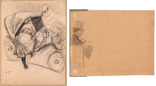 Jean Louis Forain (French, 1852-1931) - Woman Entering a Fiacre (recto), Right Profile of Man Wearing Tall Hat (verso) - 2018.45 - Cleveland Museum of Art