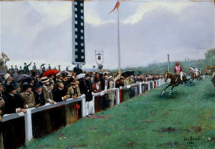 Jean Béraud - Courses à Longchamp, l'arrivée au poteau. Free illustration for personal and commercial use.