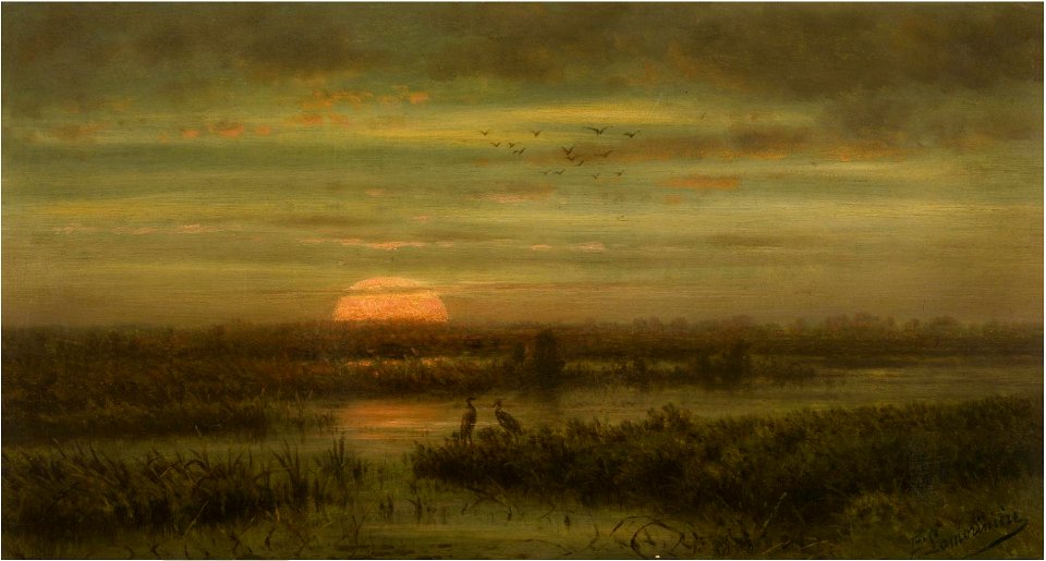 Jean Pierre François Lamorinière - Landscape With Herons At Nightfall 