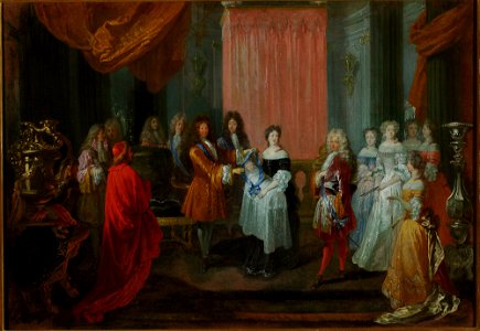 Jean-Antoine Watteau - Louis XIV awards the Cordon Bleu Order to the Duke of Burgundy, father of Louis XV. - M.Ob.1310 - National Museum in Warsaw. Free illustration for personal and commercial use.