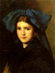 Jean Jacques Henner - Portrait of a Young Girl with a Bow in Her Hair. Free illustration for personal and commercial use.