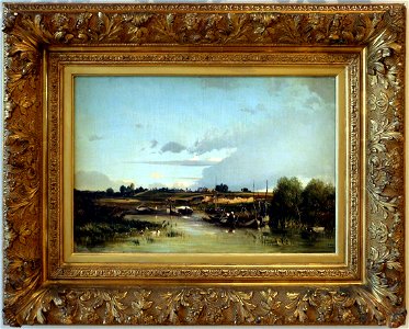 Jean-baptiste camille corot, paesaggio presso una palude, 1852. Free illustration for personal and commercial use.