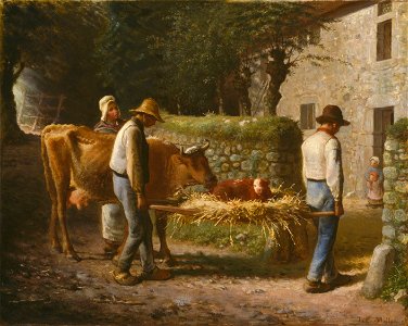 Jean François Millet - Peasants Bringing Home a Calf Born in the Fields - 1894.1063 - Art Institute of Chicago. Free illustration for personal and commercial use.