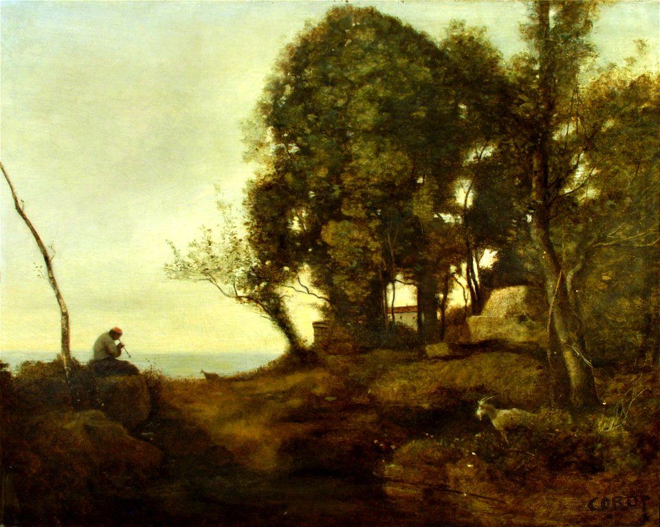 Jean-Baptiste Camille Corot - Le chevrier assis dans la clairère sur une roche