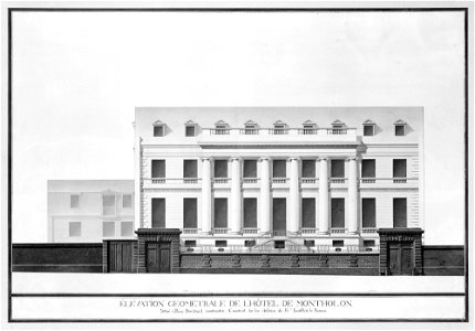 Jean Jacques Lequeu, Elevation of the Facade of the Hôtel de Montholon, Paris. Free illustration for personal and commercial use.
