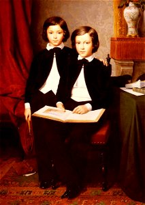Jean-Baptiste Auguste Leloir - Un portrait de deux jeunes garçons avec un carnet de croquis