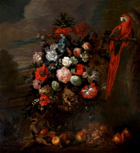 Jean-Baptiste Monnoyer (1636-1699) (style of) - A Figured Vase of Flowers with a Monkey Teasing a Parrot - 353076 - National Trust. Free illustration for personal and commercial use.