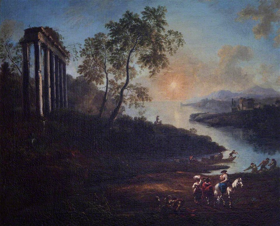 Jean-Baptiste Lallemand (1716-1803) (style of) - An Evening Landscape with an Estuary and a Ruined Temple - 1401266 - National Trust