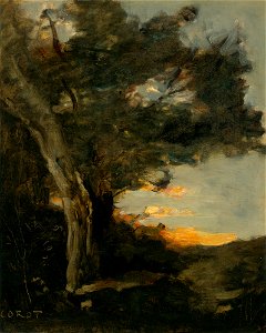 Jean-Baptiste Camille Corot - Coucher de soleil avec une Lionne. Free illustration for personal and commercial use.