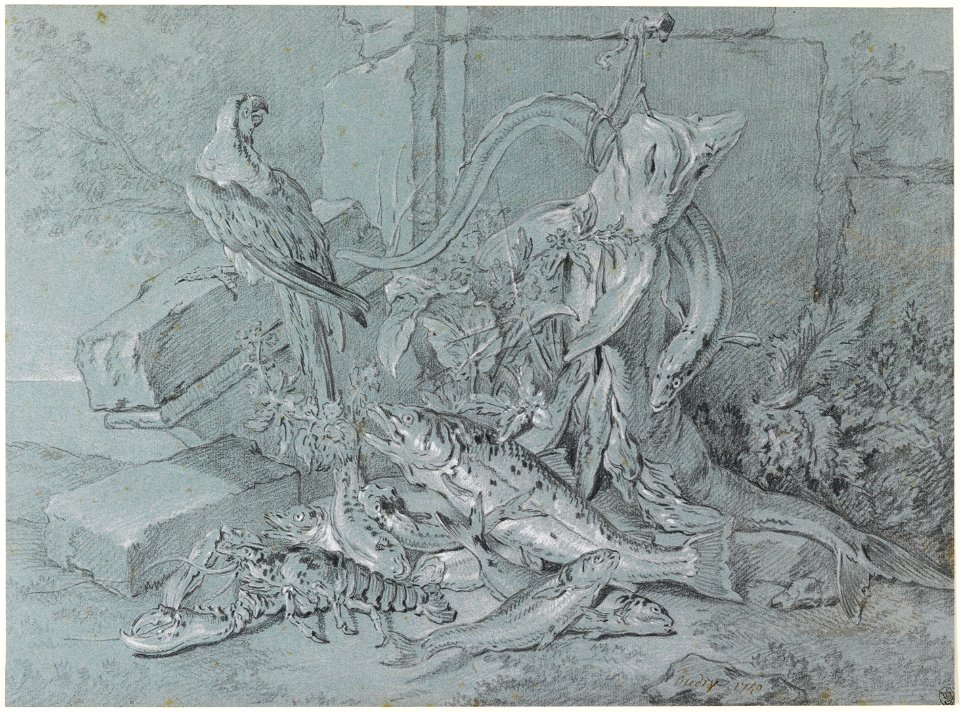 Jean-Baptiste Oudry - Still-life with Fish and Parrot - Google Art Project