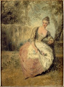 Jean-Antoine Watteau - L’Amante inquiète - Google Art Project. Free illustration for personal and commercial use.