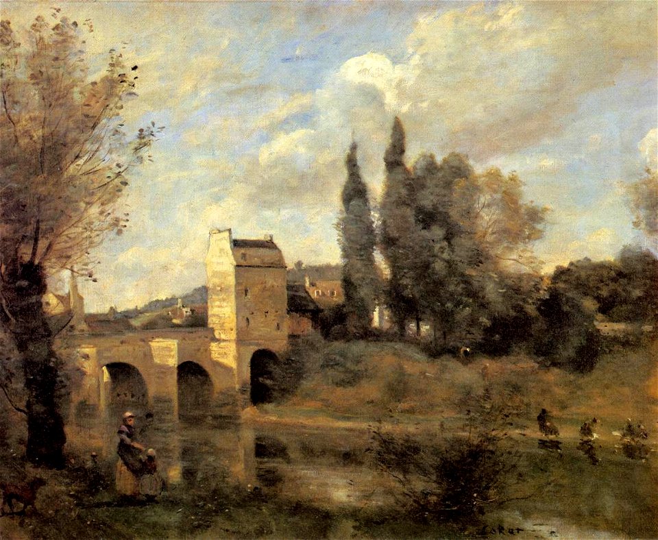 Jean-Baptiste-Camille Corot - The Bridge at Mantes - WGA05299
