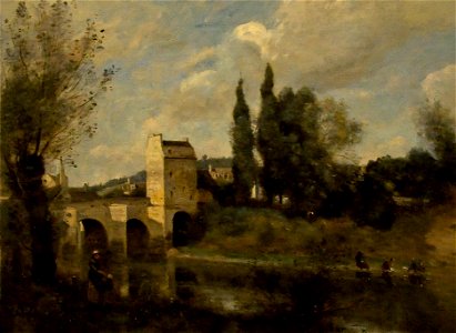 Jean-Baptiste Corot (1796-1875) - Een brug te Mantes - Lissabon Museu Calouste Gulbenkian 21-10-2010 13-53-23. Free illustration for personal and commercial use.