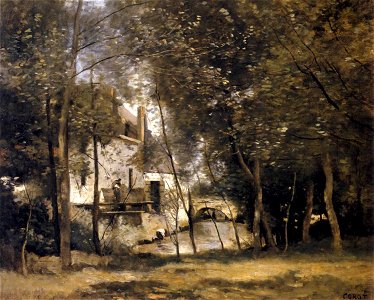 Jean-Baptiste-Camille Corot - Mill at Saint-Nicolas-les-Arras - WGA05305. Free illustration for personal and commercial use.