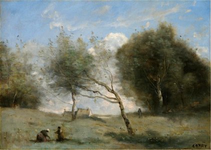 Jean-Baptiste Camille Corot - Les prés de la petite ferme. Free illustration for personal and commercial use.