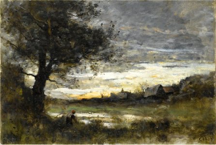 Jean-Baptiste Camille Corot - Souvenier de Normandie, soleil couchant. Free illustration for personal and commercial use.