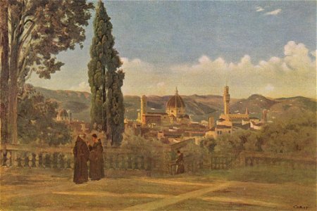 Jean-Baptiste-Camille Corot - Vue de Florence depuis le jardin de Boboli. Free illustration for personal and commercial use.