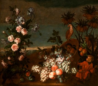 Jean-Baptiste Monnoyer (1636-99) - Still Life with Monkey, Flowers and Fruit - RCIN 407825 - Royal Collection