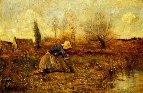 Jean-Baptiste Camille Corot Farmer Kneeling Picking Dandelions