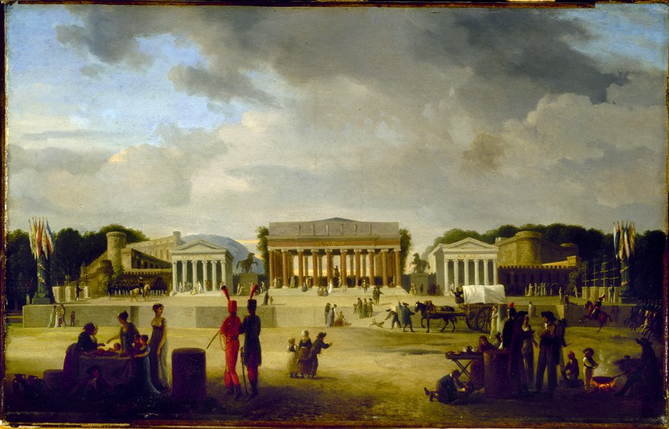 Jean-Baptiste-Louis Cazin - Vue du grand théâtre élevé sur la place de la Concorde pour la fête de la Paix, le 18 brumaire, an X (9 novembre 1801) - P25 - Musée Carnavalet