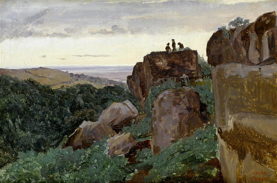 Jean-Baptiste Camille Corot - Marino - trois personnages au sommet des rochers