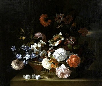 Jean-Baptiste Monnoyer (1636-1699) - Flowers in a Basket on a Ledge - 414240 - National Trust